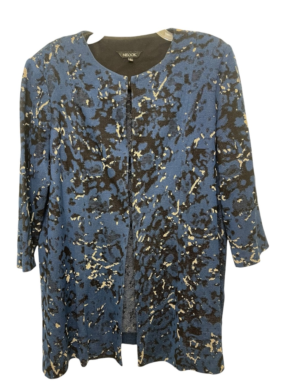 Misook Blue Black Cream Abstract Open Cardigan Size Large